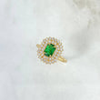 Anillo Solitario Halo Tupido 3.9gr / T7 1/4 / Circones Blancos Verde Oro Amarillo 18K ©