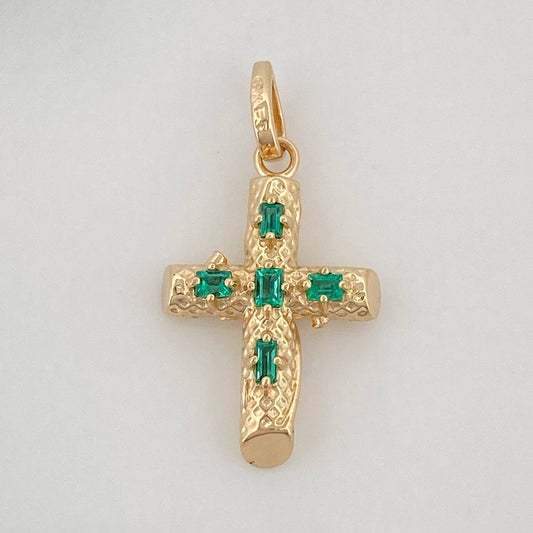 Pendant Cross Trunk Emeralds 26Pts 1.75 g / 1 in Yellow Gold 18K