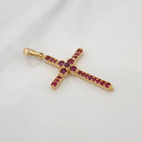 Pendant Cross Rubies 74Pts 2.3 g / 1 1/2 in Yellow Gold 18K