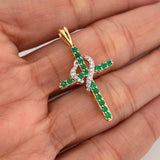 Pendant Cross Heart Emeralds 1.20Qts Diamonds 50Pts 3 g / 1 1/2 in Two Golds Yellow White 18K