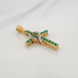 Pendant Cross Heart Emeralds 1.20Qts Diamonds 50Pts 3 g / 1 1/2 in Two Golds Yellow White 18K