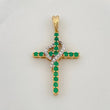 Pendant Cross Heart Emeralds 1.20Qts Diamonds 50Pts 3 g / 1 1/2 in Two Golds Yellow White 18K