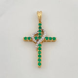 Pendant Cross Heart Emeralds 1.20Qts Diamonds 50Pts 3 g / 1 1/2 in Two Golds Yellow White 18K