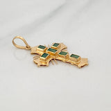 Pendant Flat Cross Emeralds 50Pts 1.8 g / 1 1/2 in Yellow Gold 18K