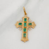 Pendant Flat Cross Emeralds 50Pts 1.8 g / 1 1/2 in Yellow Gold 18K