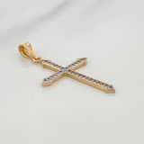 Pendant Dense Cross Diamonds 19Pts 1.15 g / 1 1/4 in Two Golds Yellow White 18K