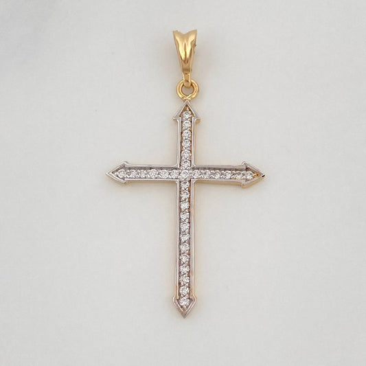 Pendant Dense Cross Diamonds 19Pts 1.15 g / 1 1/4 in Two Golds Yellow White 18K