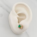 Stud Earrings Rhombus Emeralds 57Pts Diamonds 18Pts 3.1 g / in / 9 mm Two Golds Yellow White 18K