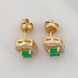 Stud Earrings Rhombus Emeralds 57Pts Diamonds 18Pts 3.1 g / in / 9 mm Two Golds Yellow White 18K