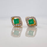 Stud Earrings Rhombus Emeralds 57Pts Diamonds 18Pts 3.1 g / in / 9 mm Two Golds Yellow White 18K