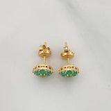 Stud Earrings Flower 14 Emeralds 62Pts 12 Diamonds 07Pts 2.2 g / in / 7.5 mm Two Yellow White Gold 18K