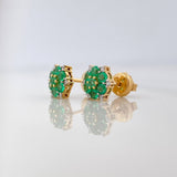 Stud Earrings Flower 14 Emeralds 62Pts 12 Diamonds 07Pts 2.2 g / in / 7.5 mm Two Yellow White Gold 18K