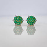 Stud Earrings Flower 14 Emeralds 62Pts 12 Diamonds 07Pts 2.2 g / in / 7.5 mm Two Yellow White Gold 18K