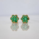 Stud Earrings Flower Emeralds 59Pts 1.9 g / in / 7.5 mm Yellow Gold 18K