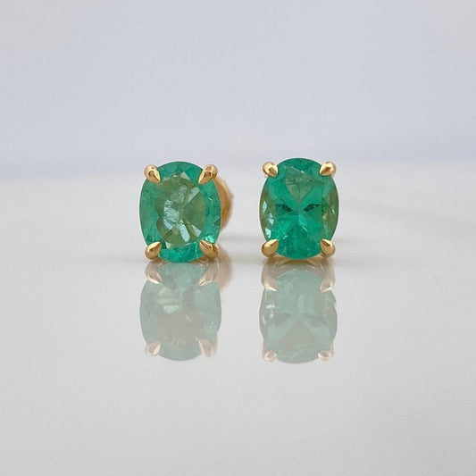 Stud Earrings Rectangles Emeralds 1.58Qts 2.3 g / in / 6 mm Yellow Gold 18K
