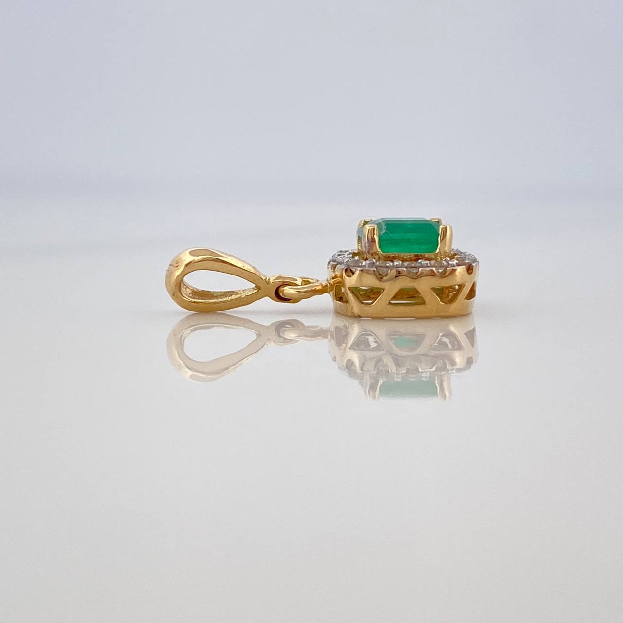 Square Halo Pendant Emerald 46Pts 16 Diamonds 11Pts 1.2 g / 3/4 in Two Yellow White Golds 18K