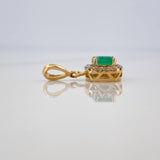 Square Halo Pendant Emerald 46Pts 16 Diamonds 11Pts 1.2 g / 3/4 in Two Yellow White Golds 18K