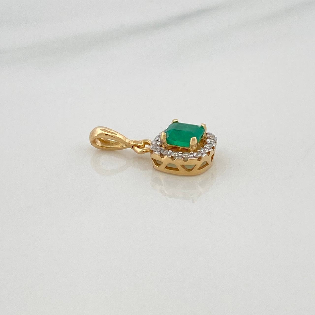Square Halo Pendant Emerald 46Pts 16 Diamonds 11Pts 1.2 g / 3/4 in Two Yellow White Golds 18K