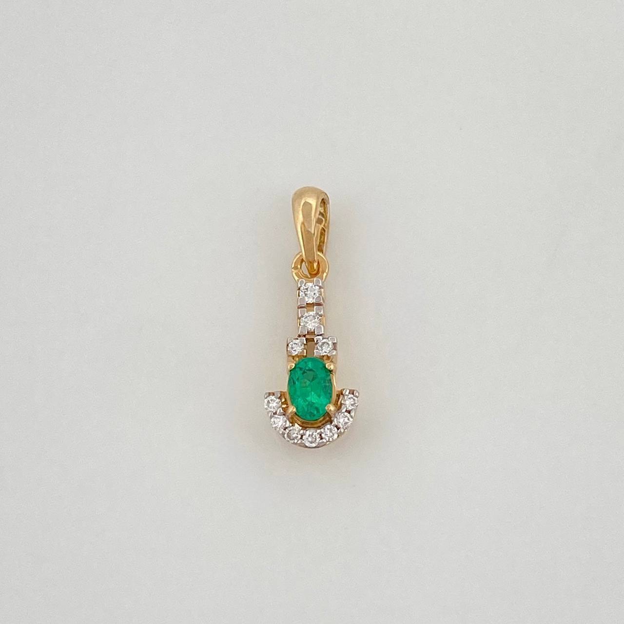 Dije Llave Esmeralda 11Pts Diamantes 07Pts 0.8 g / 3/4 in  Dos Oros Amarillo Blanco 18K