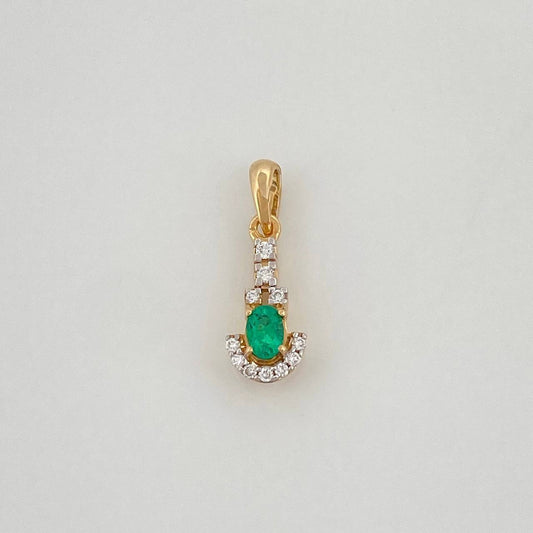 Pendant Key Emerald 11Pts Diamonds 07Pts 0.8 g / 3/4 in Two Yellow White Gold 18K