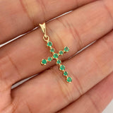 Pendant Dense Cross Emeralds 22Pts 1 g / 1 1/4 in 18K Yellow Gold