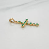 Pendant Dense Cross Emeralds 22Pts 1 g / 1 1/4 in 18K Yellow Gold