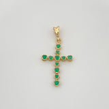 Pendant Dense Cross Emeralds 22Pts 1 g / 1 1/4 in 18K Yellow Gold
