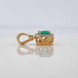 Square Halo Pendant Emerald 31Pts 16 Diamonds 10Pts 1.15 g / 1/2 in Two Yellow White Golds 18K