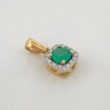 Square Halo Pendant Emerald 31Pts 16 Diamonds 10Pts 1.15 g / 1/2 in Two Yellow White Golds 18K