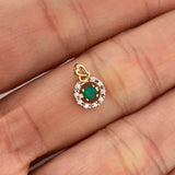 Pendant Circle Heart Emerald 12Pts Diamonds 06Pts 0.75 g / 1/2 in Two Yellow White Gold 18K