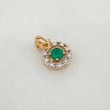 Pendant Circle Heart Emerald 12Pts Diamonds 06Pts 0.75 g / 1/2 in Two Yellow White Gold 18K