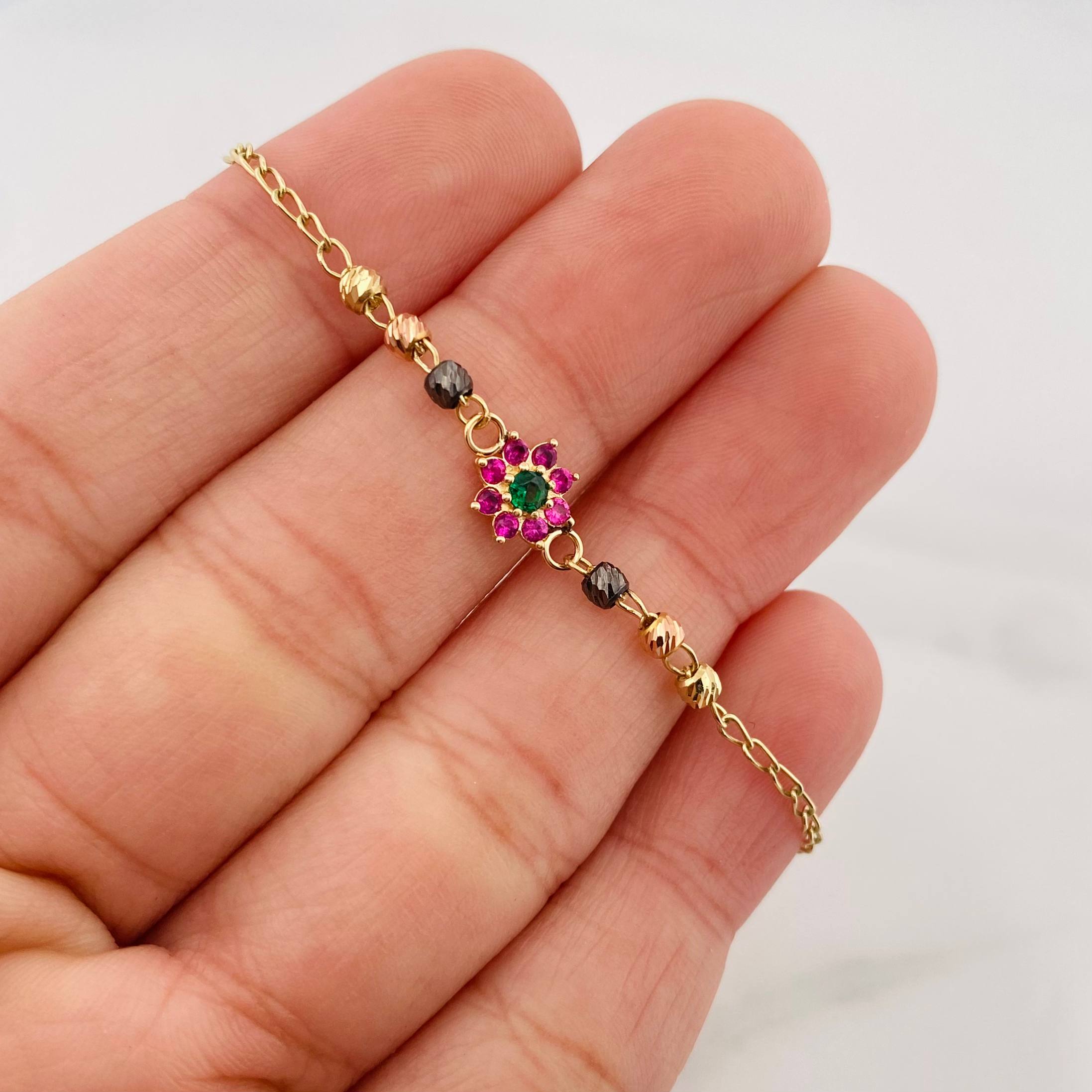 Espiga Flower Anklet 2.05 g / 10 in / 1 mm Three Golds 18K