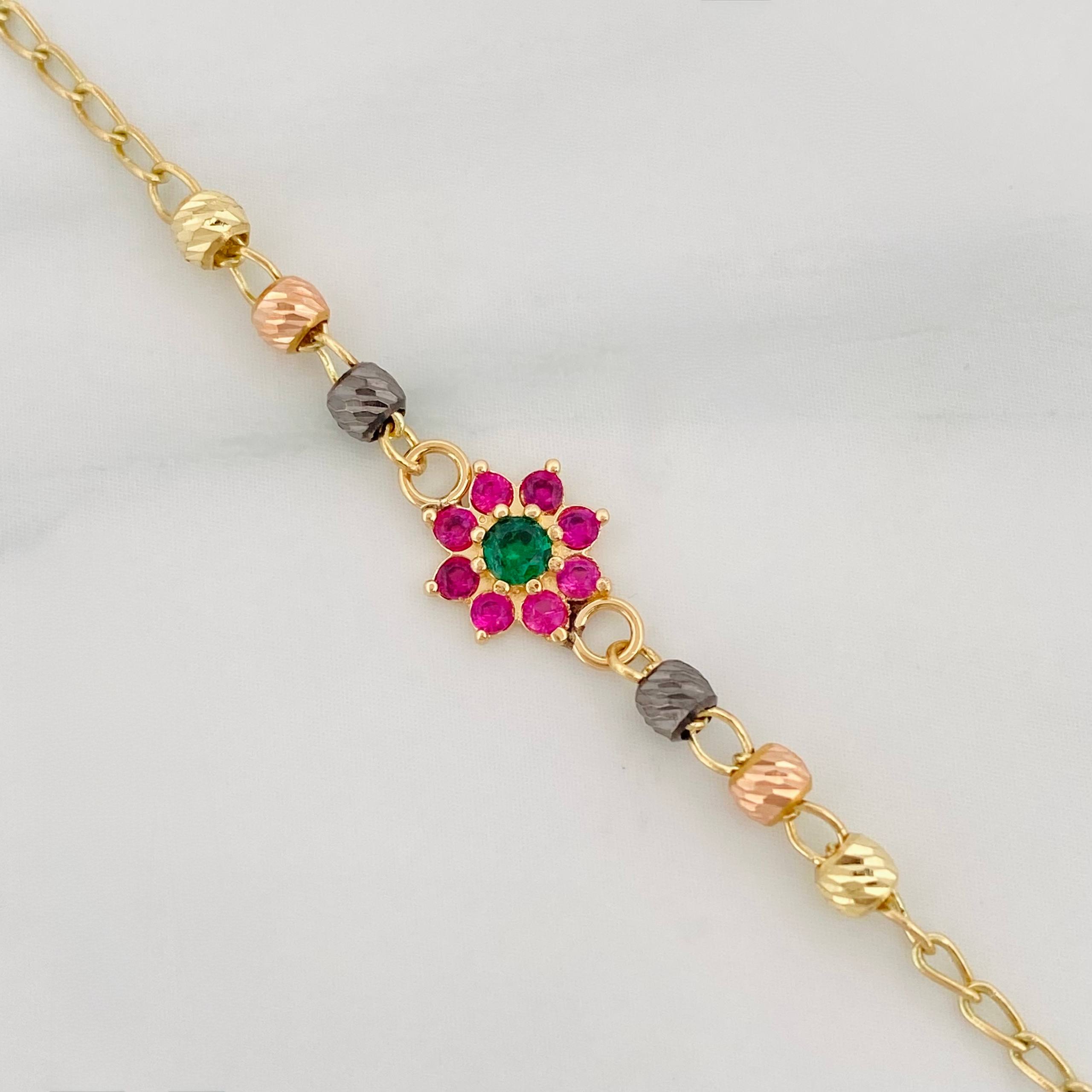 Espiga Flower Anklet 2.05 g / 10 in / 1 mm Three Golds 18K