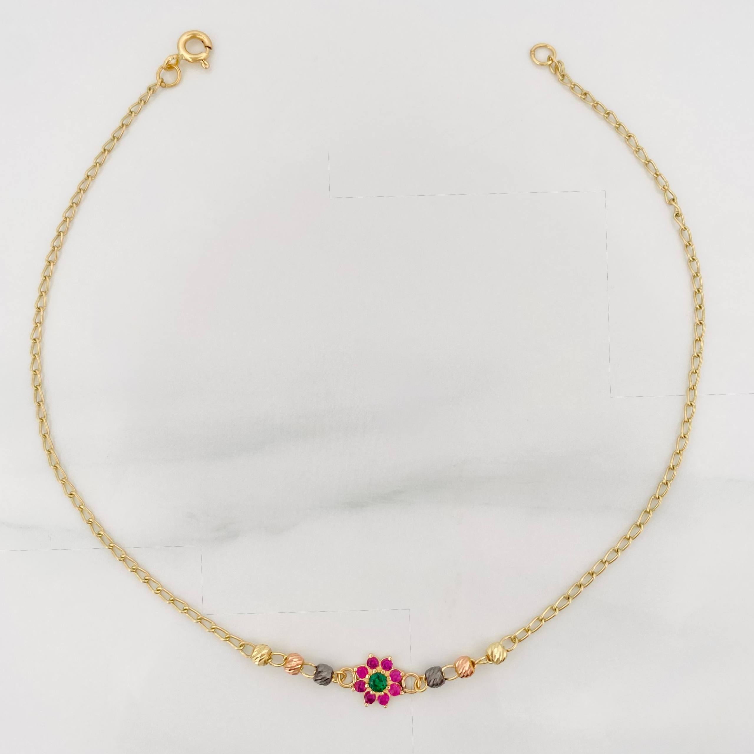 Espiga Flower Anklet 2.05 g / 10 in / 1 mm Three Golds 18K