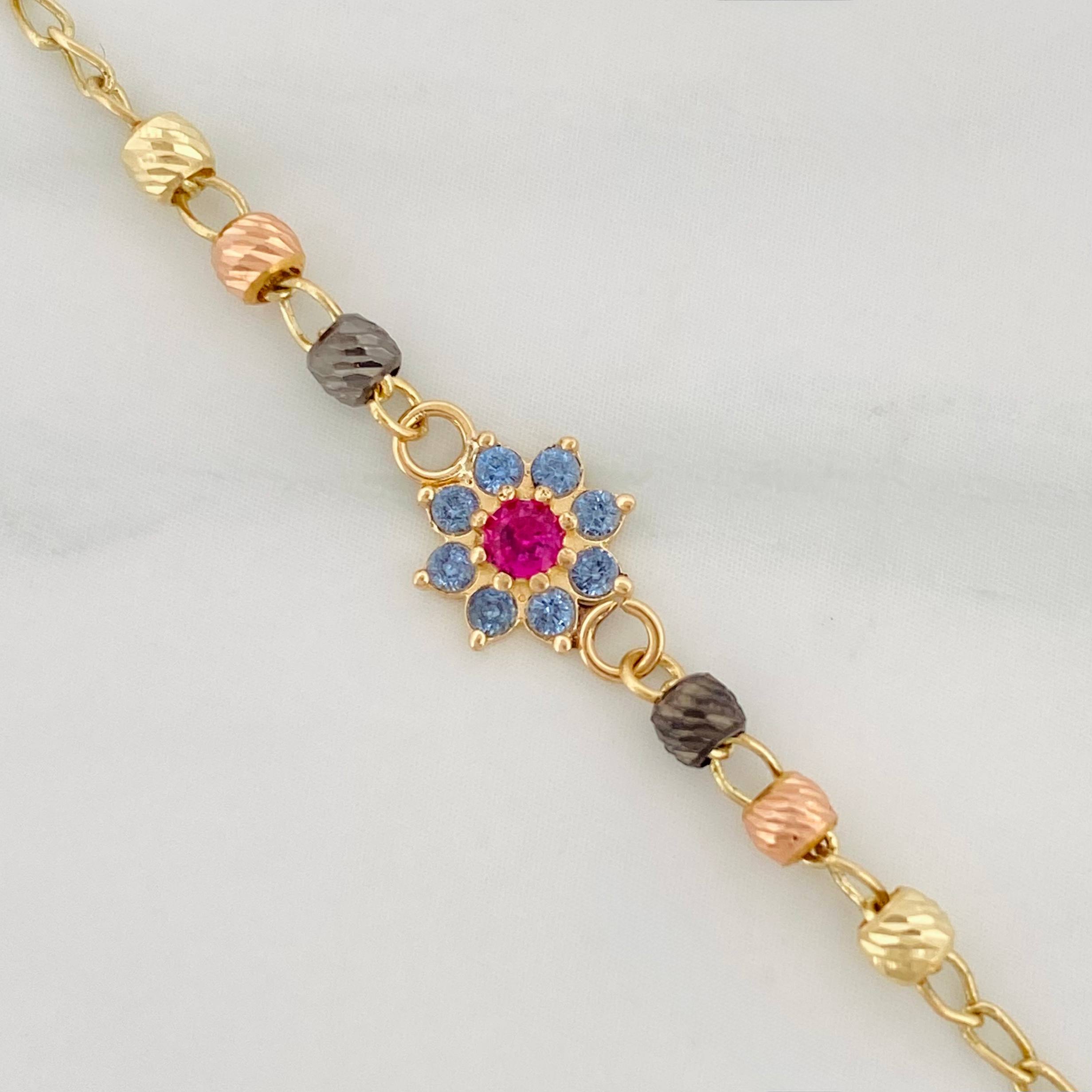 Espiga Flower Anklet 1.9 g / 9 3/4 in / 1 mm Three Golds 18K