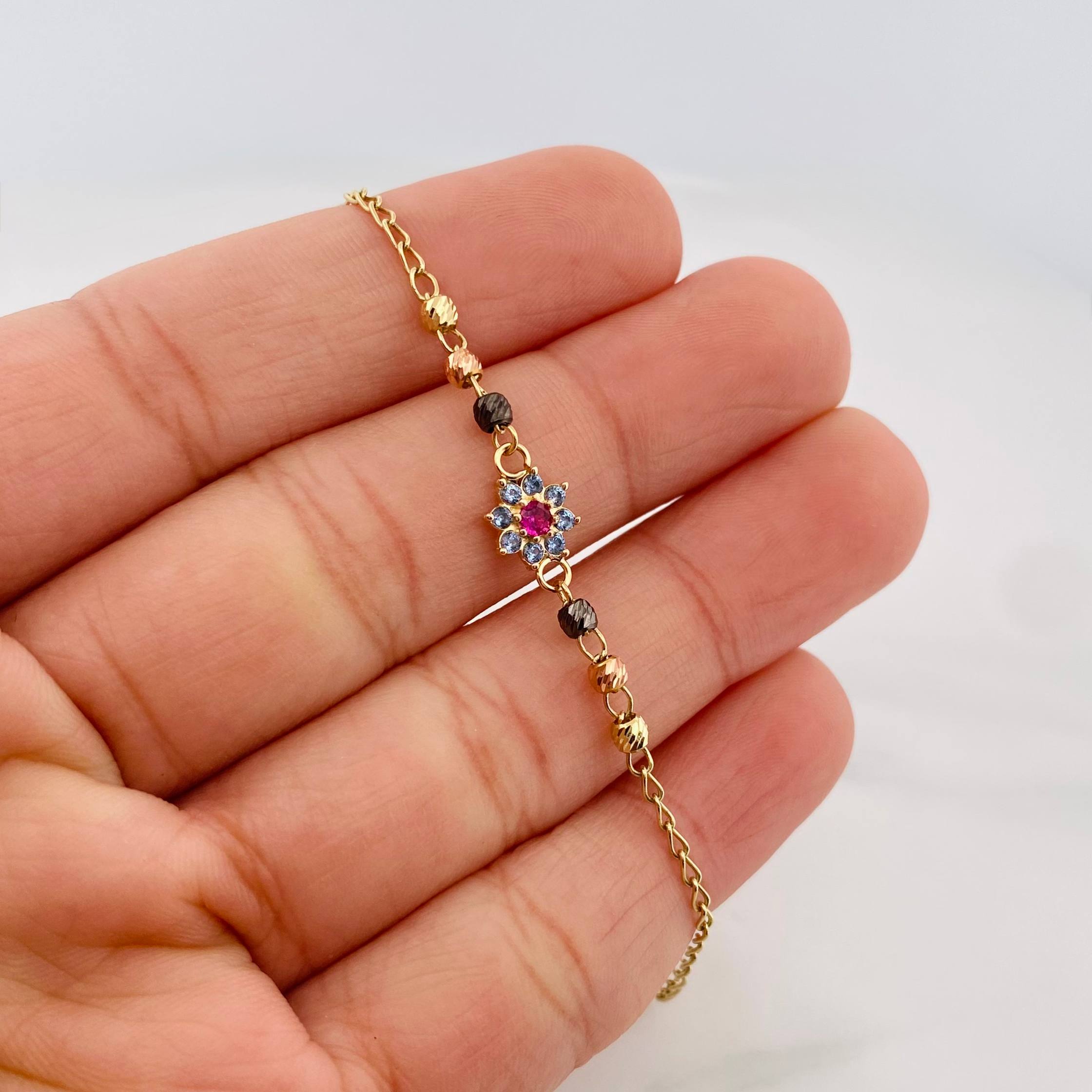 Espiga Flower Anklet 1.9 g / 9 3/4 in / 1 mm Three Golds 18K