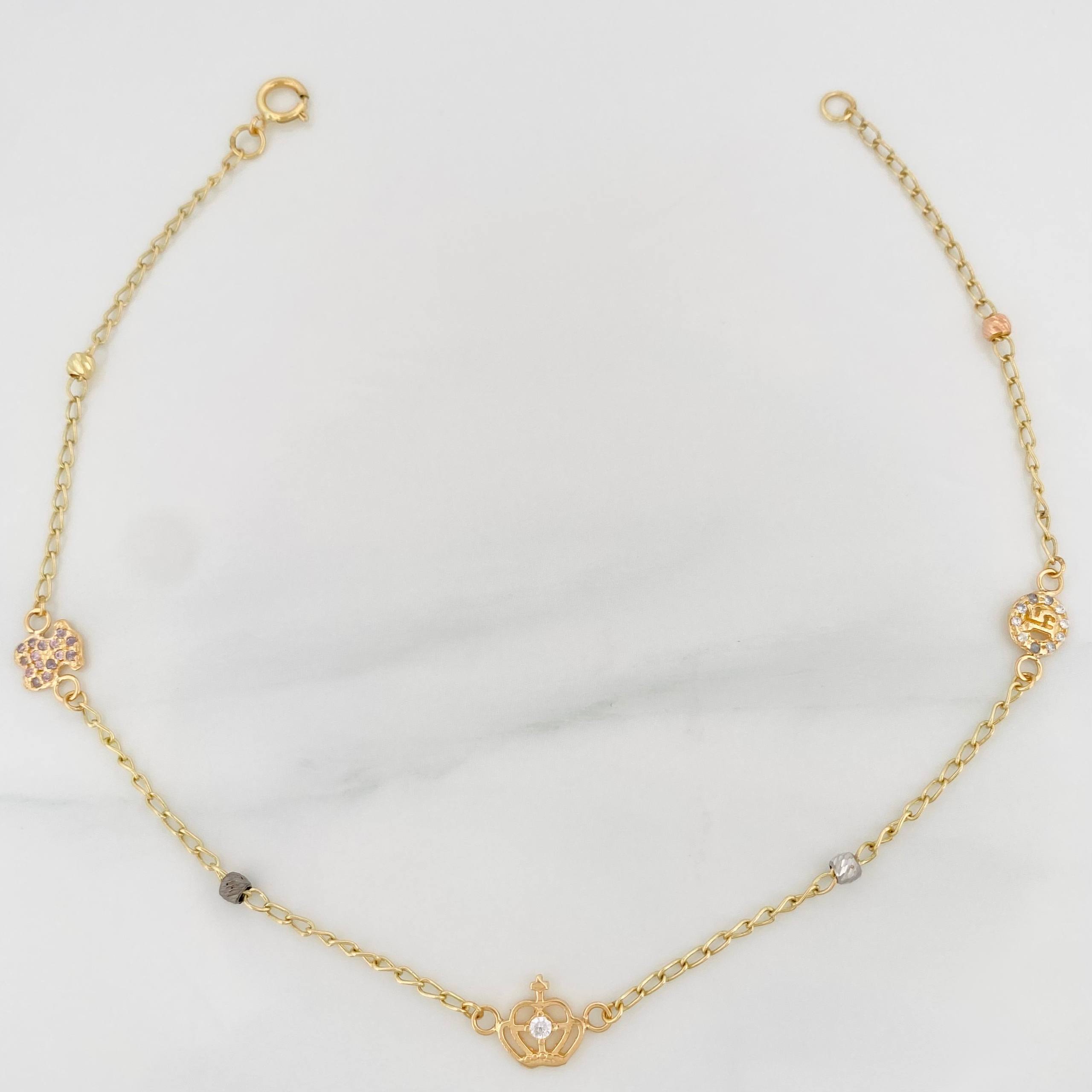 Espiga Crown Anklet 2.5 g / 10 in / 1.4 mm Three Golds 18K