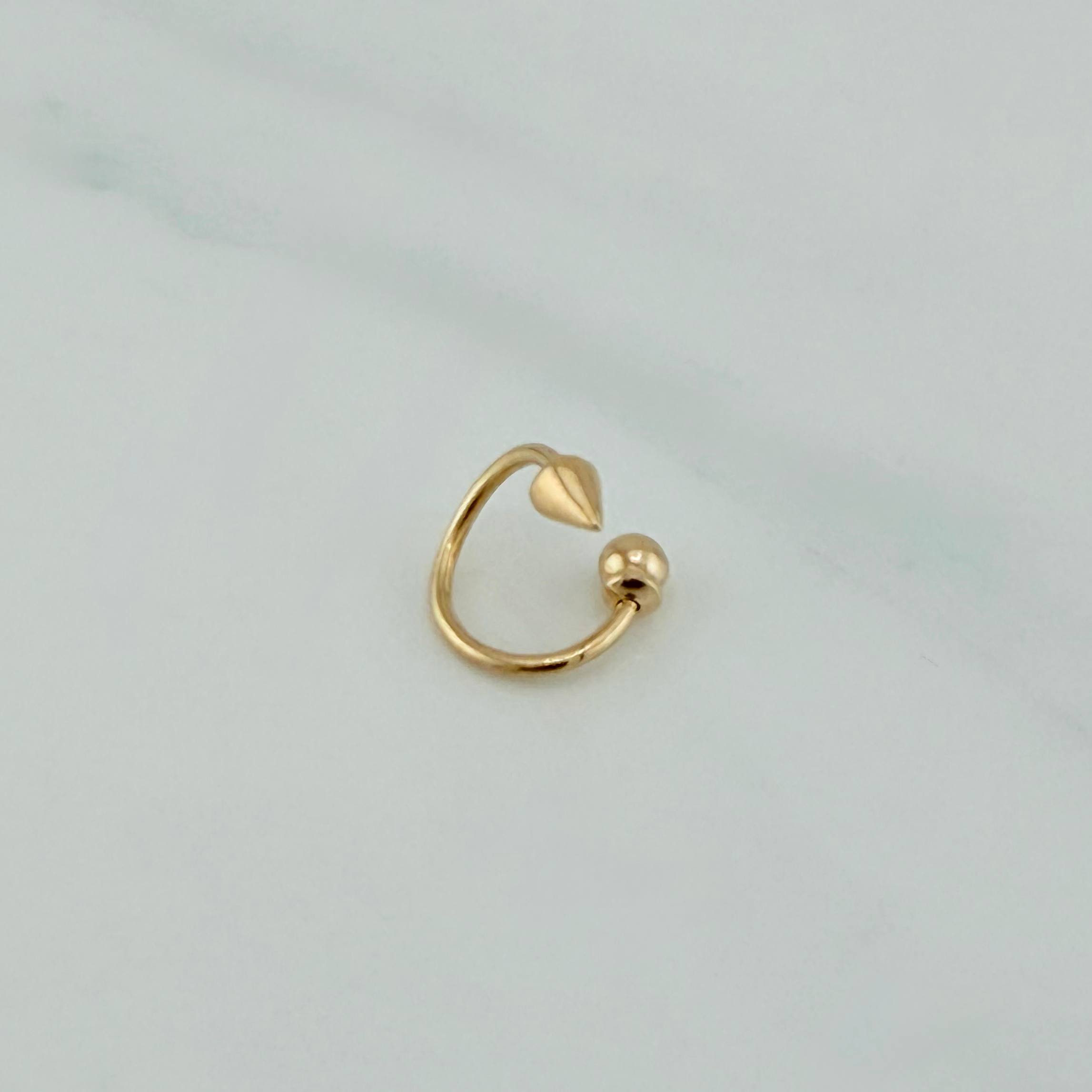 Piercing Punta Flecha Bola Espiral 0.65 g / 1/2 in Oro Amarillo 18K