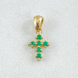 Pendant Dotted Cross Emeralds 12pts 0.5gr / 1.4cm / 0.6in / 18K Gold ©