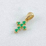 Pendant Dotted Cross Emeralds 12pts 0.5gr / 1.4cm / 0.6in / 18K Gold ©