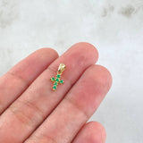 Pendant Dotted Cross Emeralds 12pts 0.5gr / 1.4cm / 0.6in / 18K Gold ©