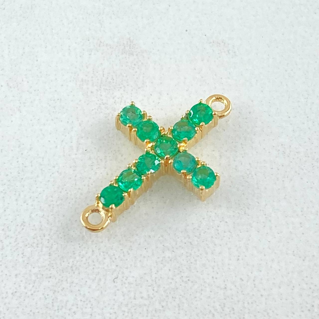 Charm Cross Emeralds 43pts 0.85gr / 3/4 in / 18K Yellow Gold
