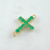 Charm Cross Emeralds 43pts 0.85gr / 3/4 in / 18K Yellow Gold