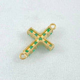 Charm Cross Emeralds 43pts 0.85gr / 3/4 in / 18K Yellow Gold
