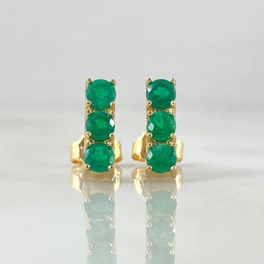 Stud Earrings Trinity Emeralds 66pts 1.9gr / 1cm / 18K Yellow Gold *