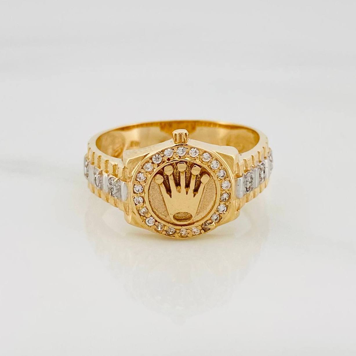 Anillo Correa Corona 5.3 g / T8 3/4 Dos Oros Amarillo Blanco 18K