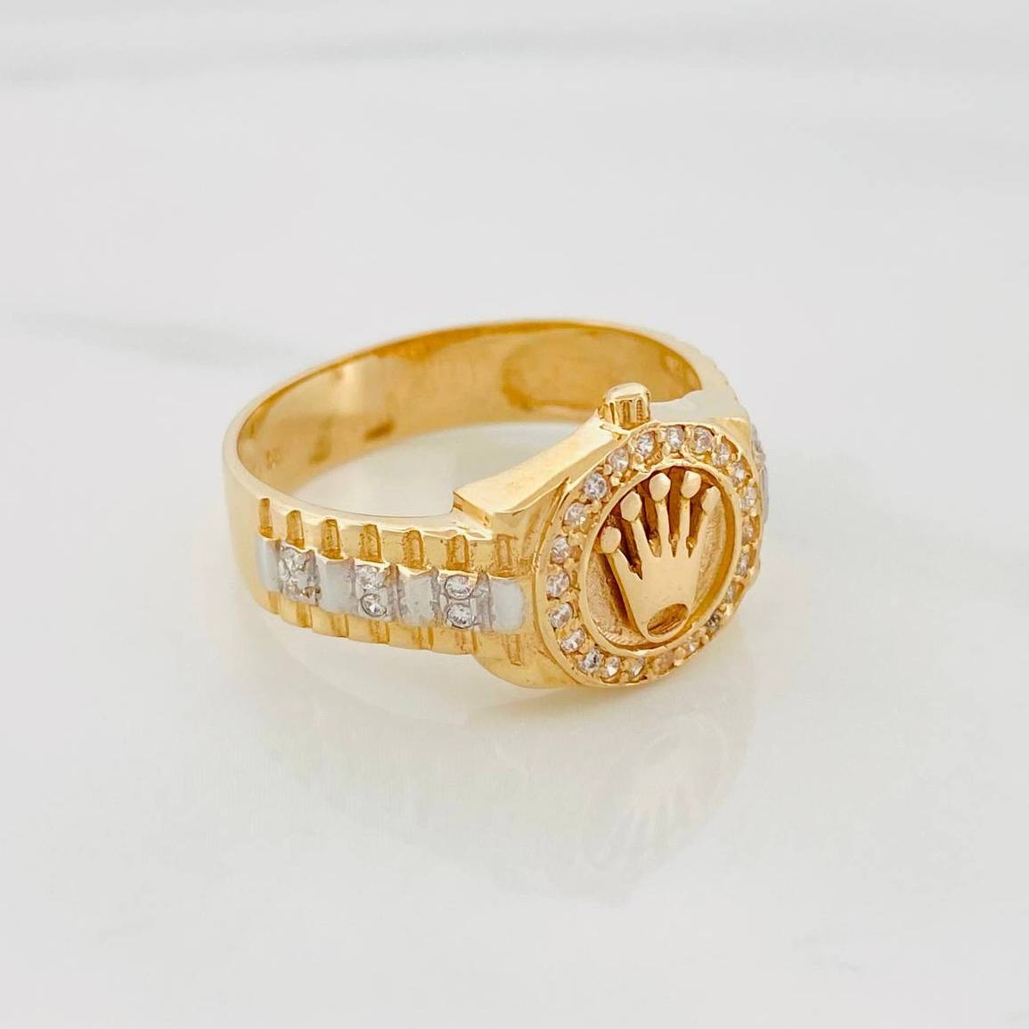 Anillo Correa Corona 5.3 g / T8 3/4 Dos Oros Amarillo Blanco 18K