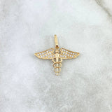 Pendant Caduceus of Snakes 1.6gr / 2.1cm / White Zircons Yellow Gold