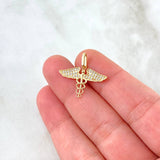 Pendant Caduceus of Snakes 1.6gr / 2.1cm / White Zircons Yellow Gold