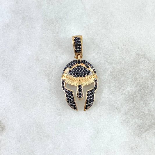Pendant Spartan Helmet 5gr / 3.5cm / Black Zircons Two Yellow White Golds